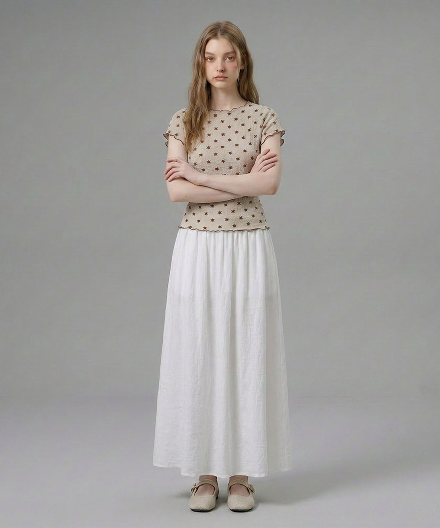 HOOK for girls バブルシフォン総柄クロップドトップス
