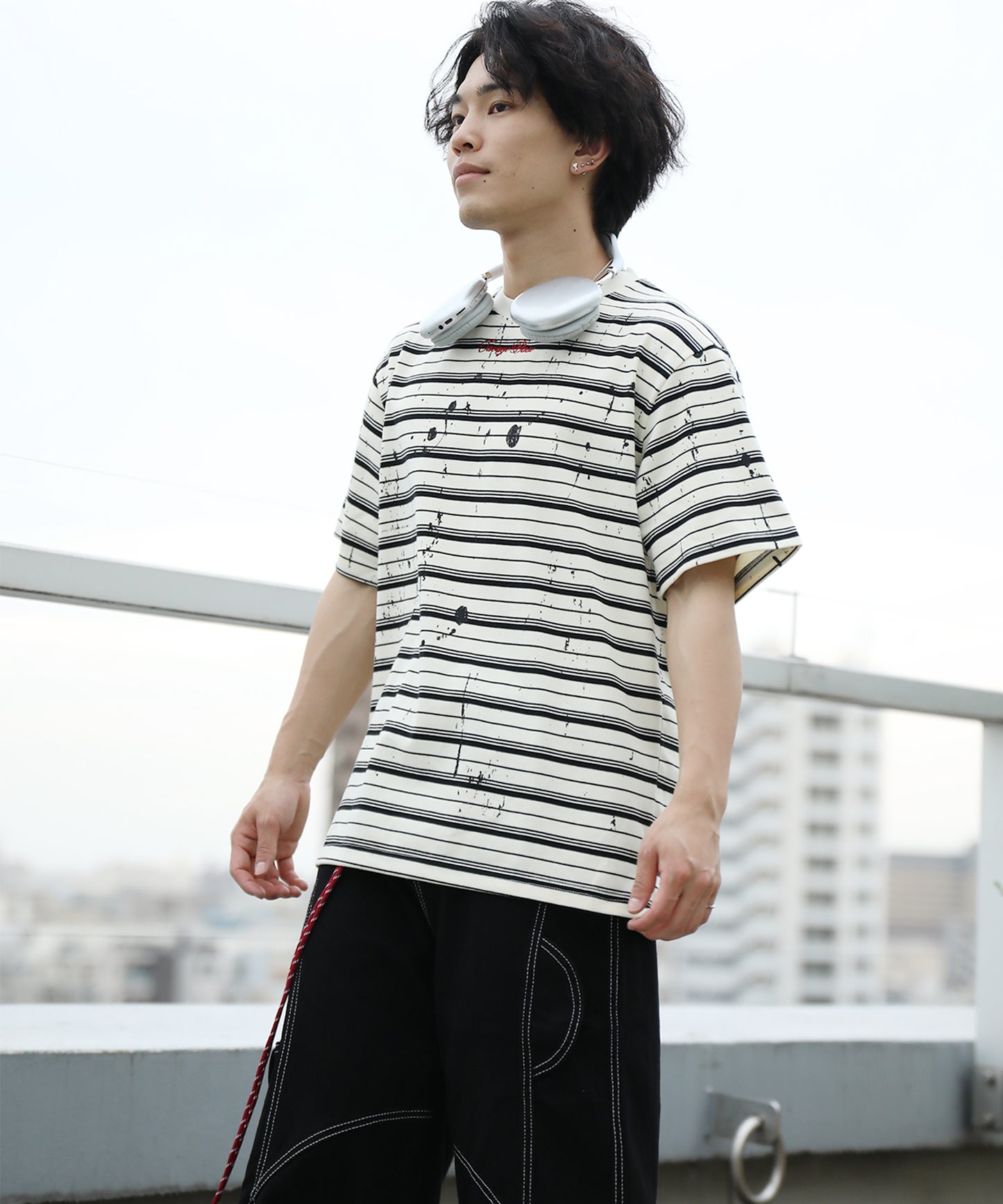 HOOK ペイントスプラッシュ × ボーダー 半袖 Tシャツ (SS)