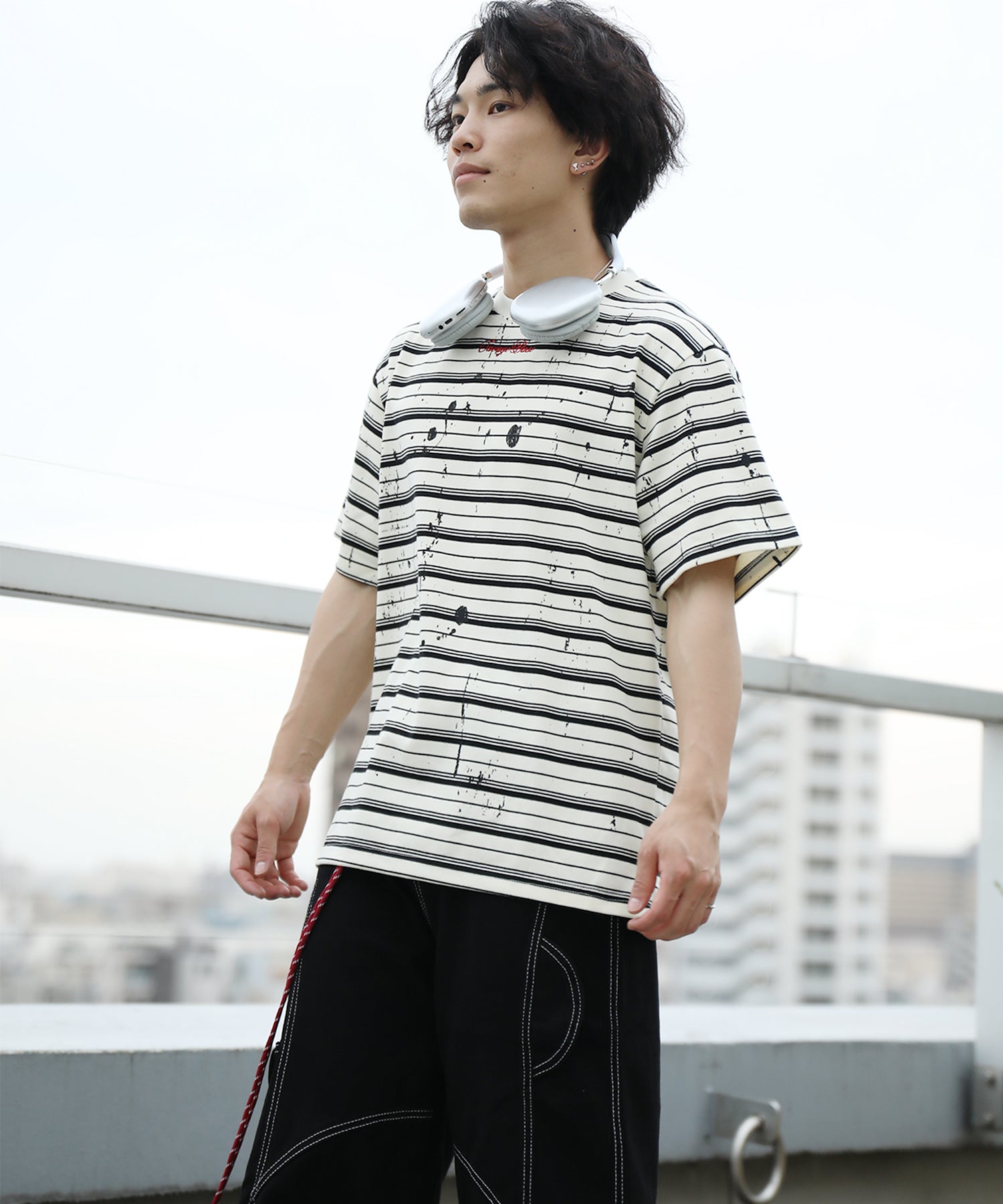 HOOK ペイントスプラッシュ × ボーダー 半袖 Tシャツ (SS)