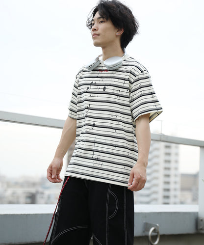 HOOK ペイントスプラッシュ × ボーダー 半袖 Tシャツ (SS)