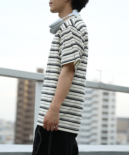 HOOK ペイントスプラッシュ × ボーダー 半袖 Tシャツ (SS)