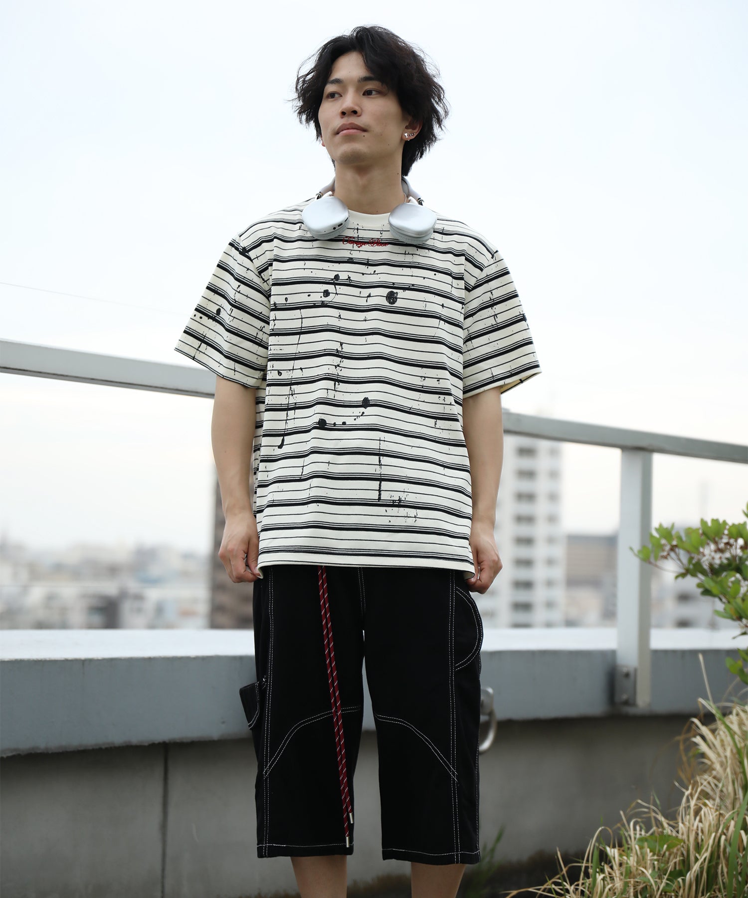 HOOK ペイントスプラッシュ × ボーダー 半袖 Tシャツ (SS)