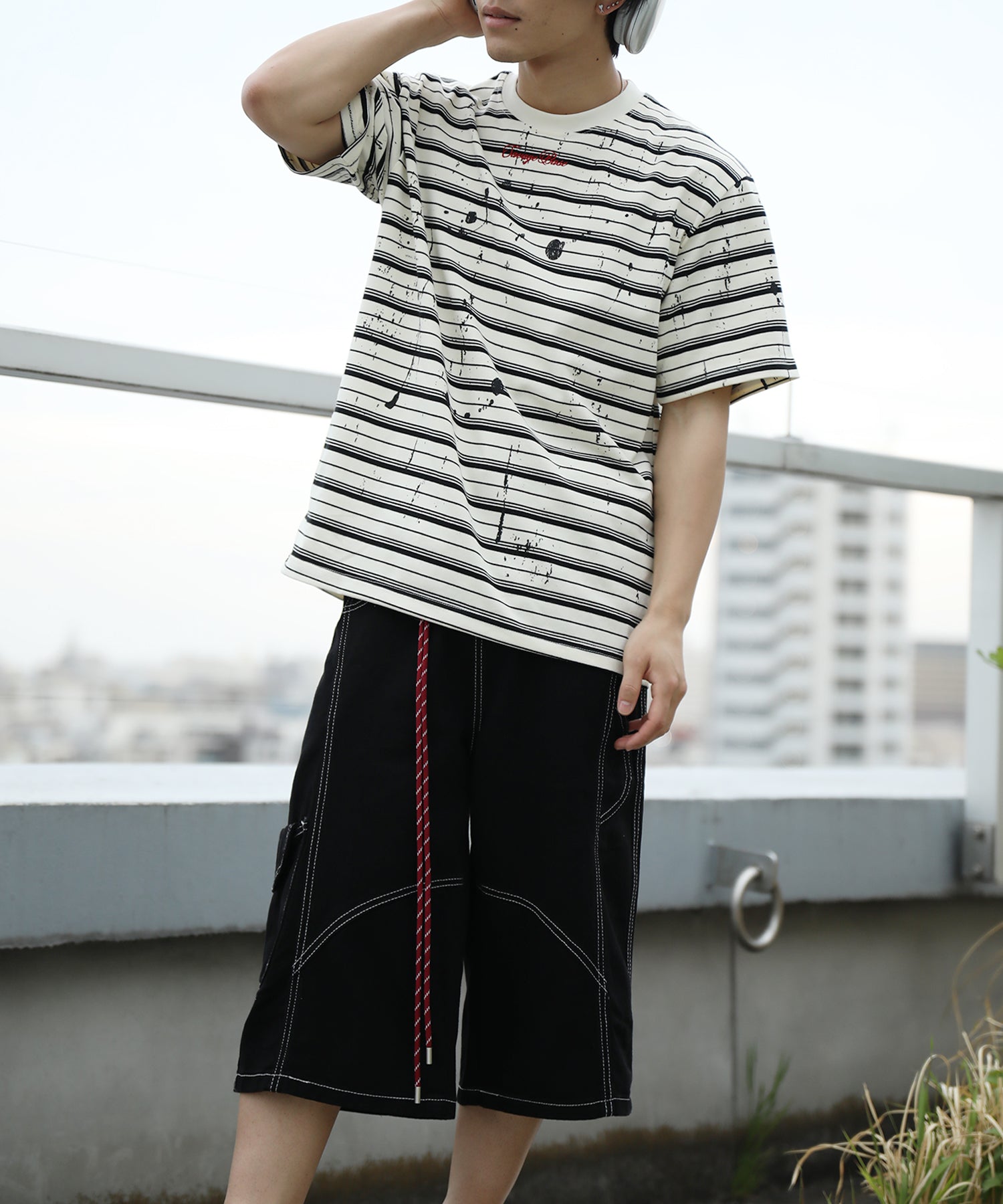 HOOK ペイントスプラッシュ × ボーダー 半袖 Tシャツ (SS)
