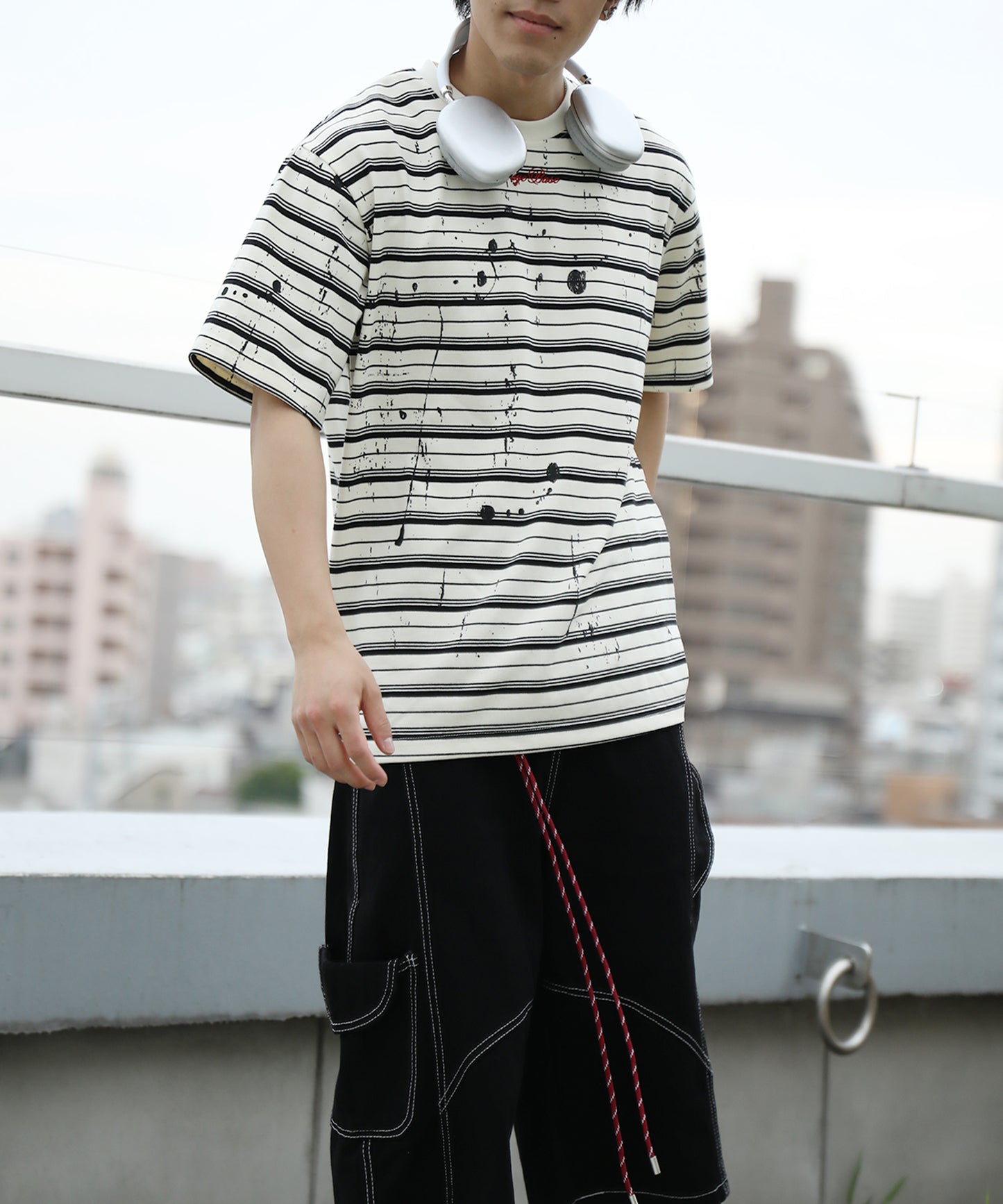 HOOK ペイントスプラッシュ × ボーダー 半袖 Tシャツ (SS)