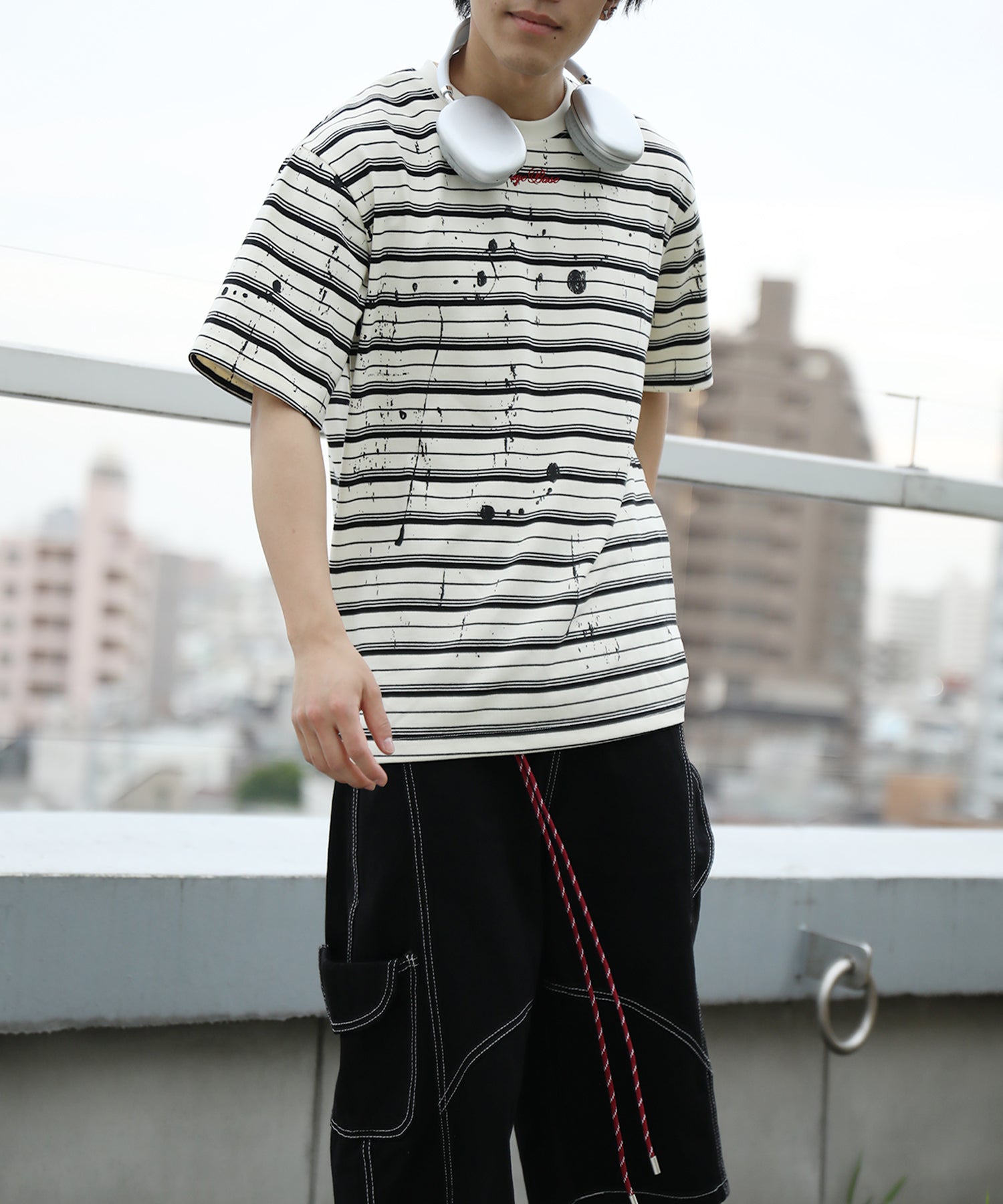 HOOK ペイントスプラッシュ × ボーダー 半袖 Tシャツ (SS)