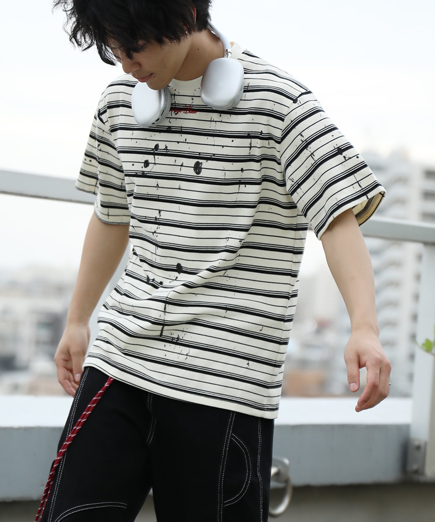 HOOK ペイントスプラッシュ × ボーダー 半袖 Tシャツ (SS)