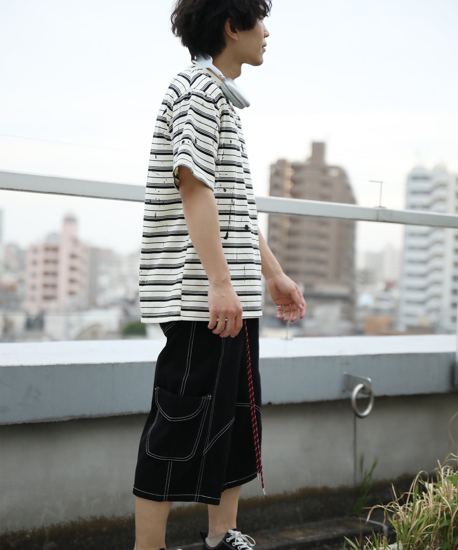 HOOK ペイントスプラッシュ × ボーダー 半袖 Tシャツ (SS)
