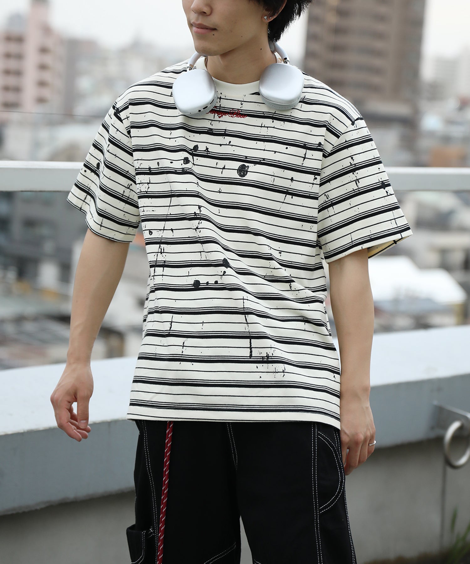 HOOK ペイントスプラッシュ × ボーダー 半袖 Tシャツ (SS)