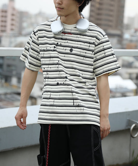 HOOK ペイントスプラッシュ × ボーダー 半袖 Tシャツ (SS)