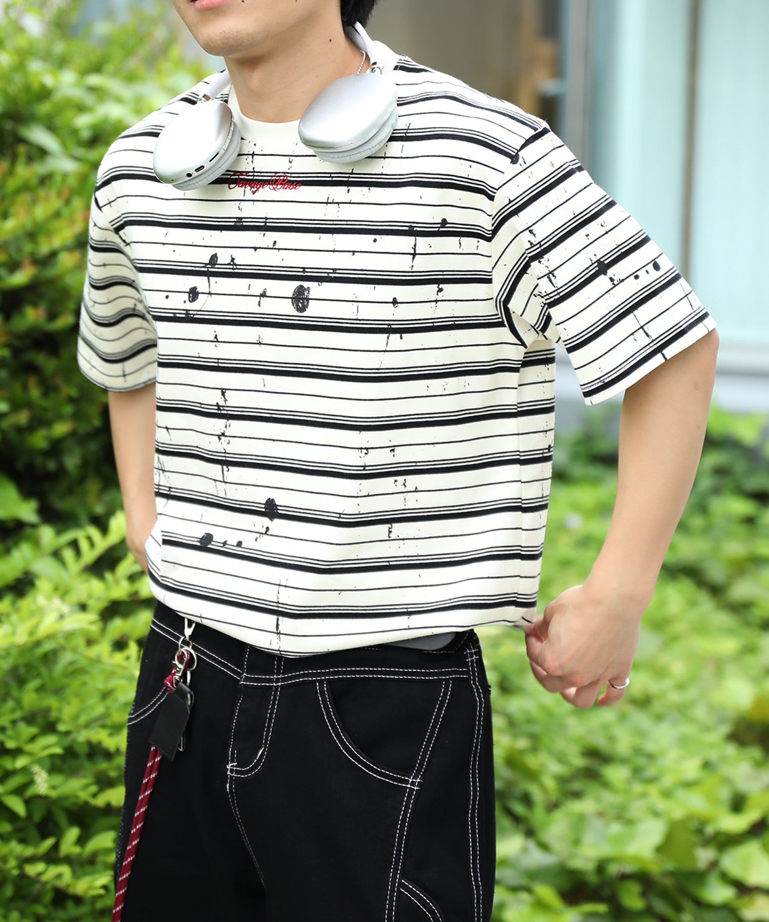 HOOK ペイントスプラッシュ × ボーダー 半袖 Tシャツ (SS)