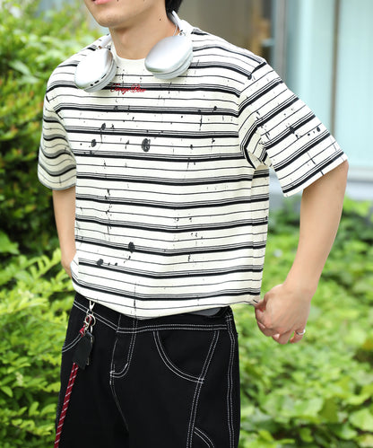HOOK ペイントスプラッシュ × ボーダー 半袖 Tシャツ (SS)