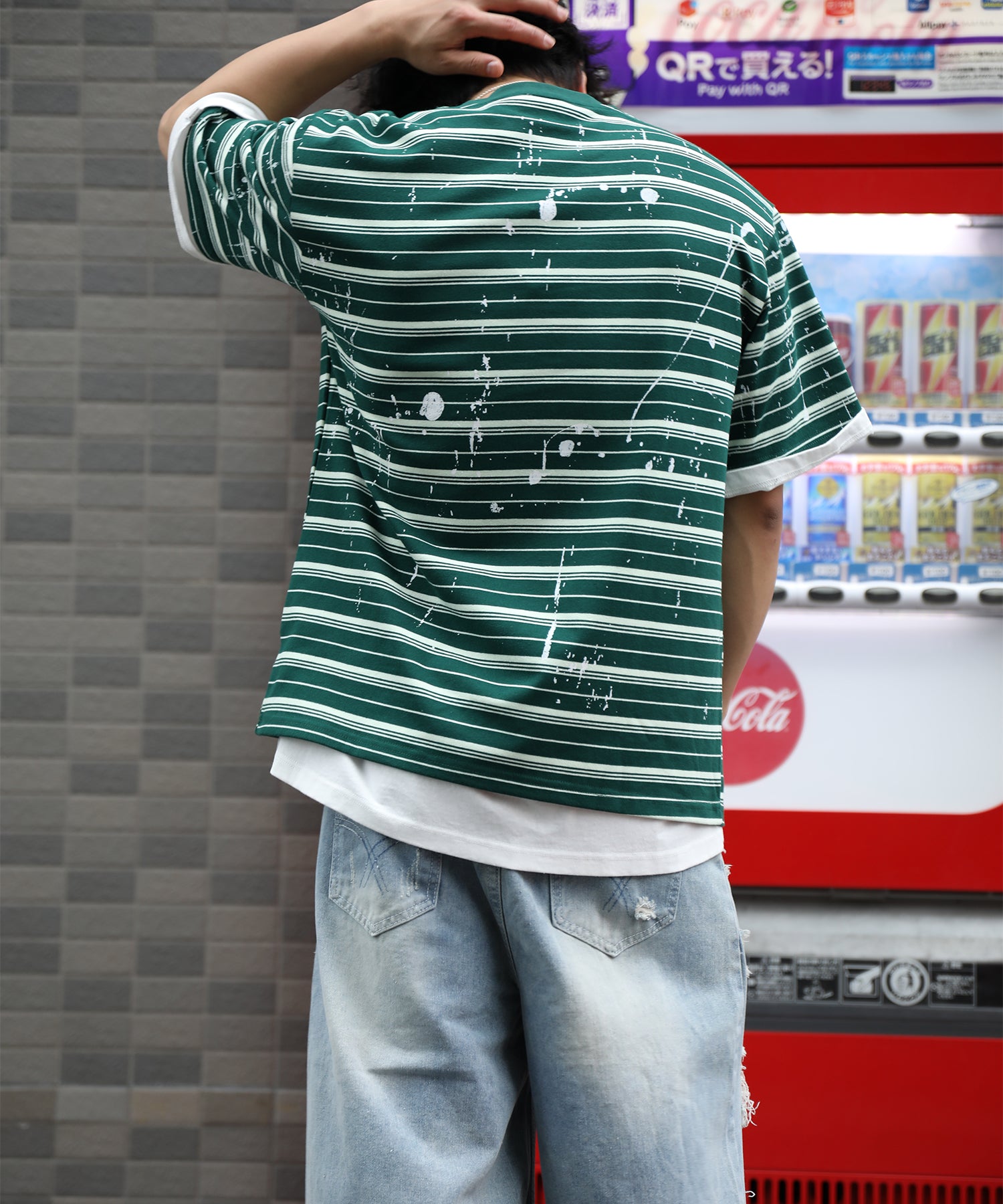 HOOK ペイントスプラッシュ × ボーダー 半袖 Tシャツ (SS)