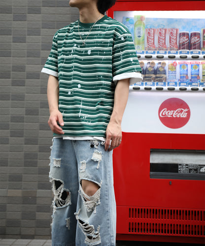 HOOK ペイントスプラッシュ × ボーダー 半袖 Tシャツ (SS)