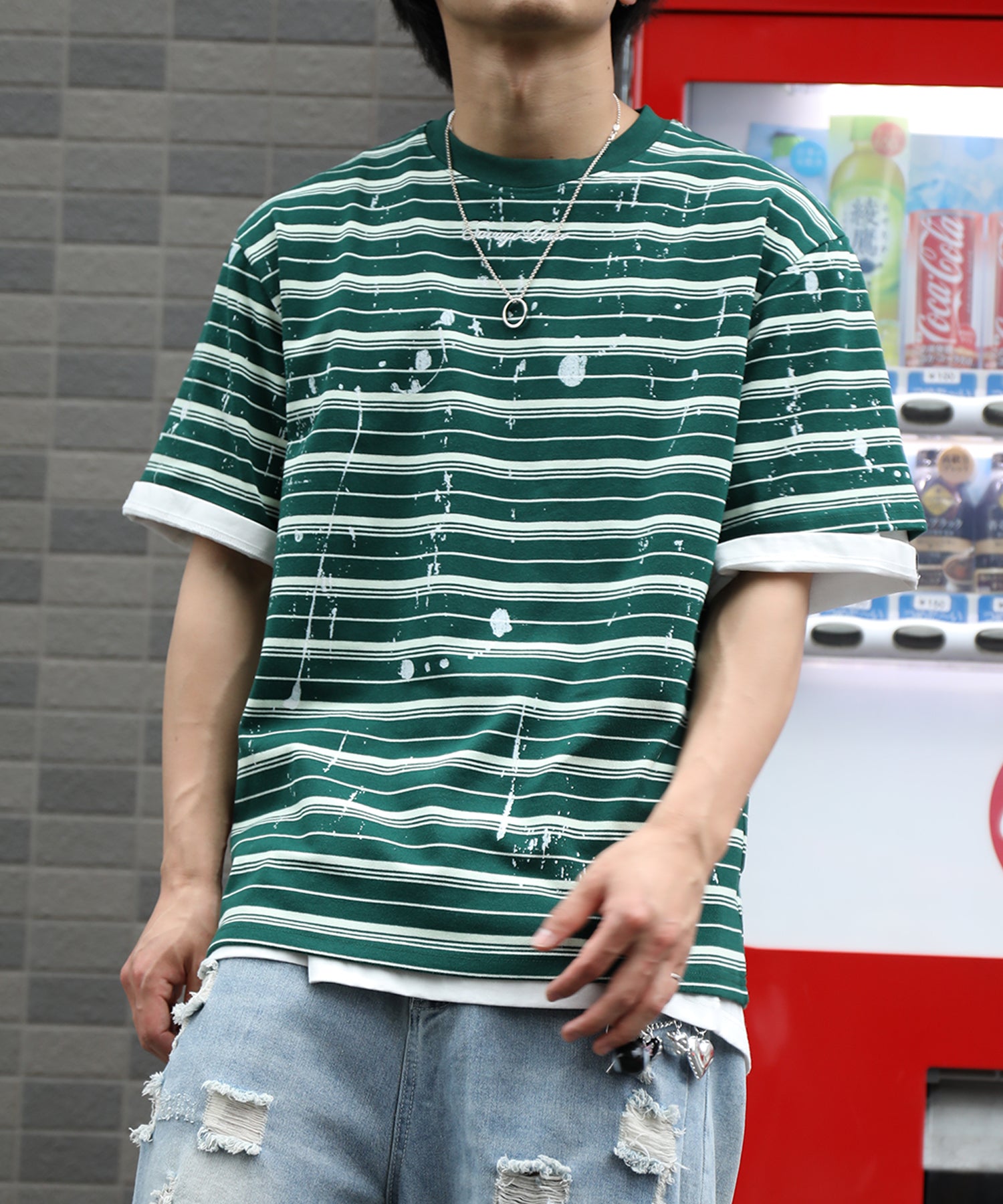 HOOK ペイントスプラッシュ × ボーダー 半袖 Tシャツ (SS)