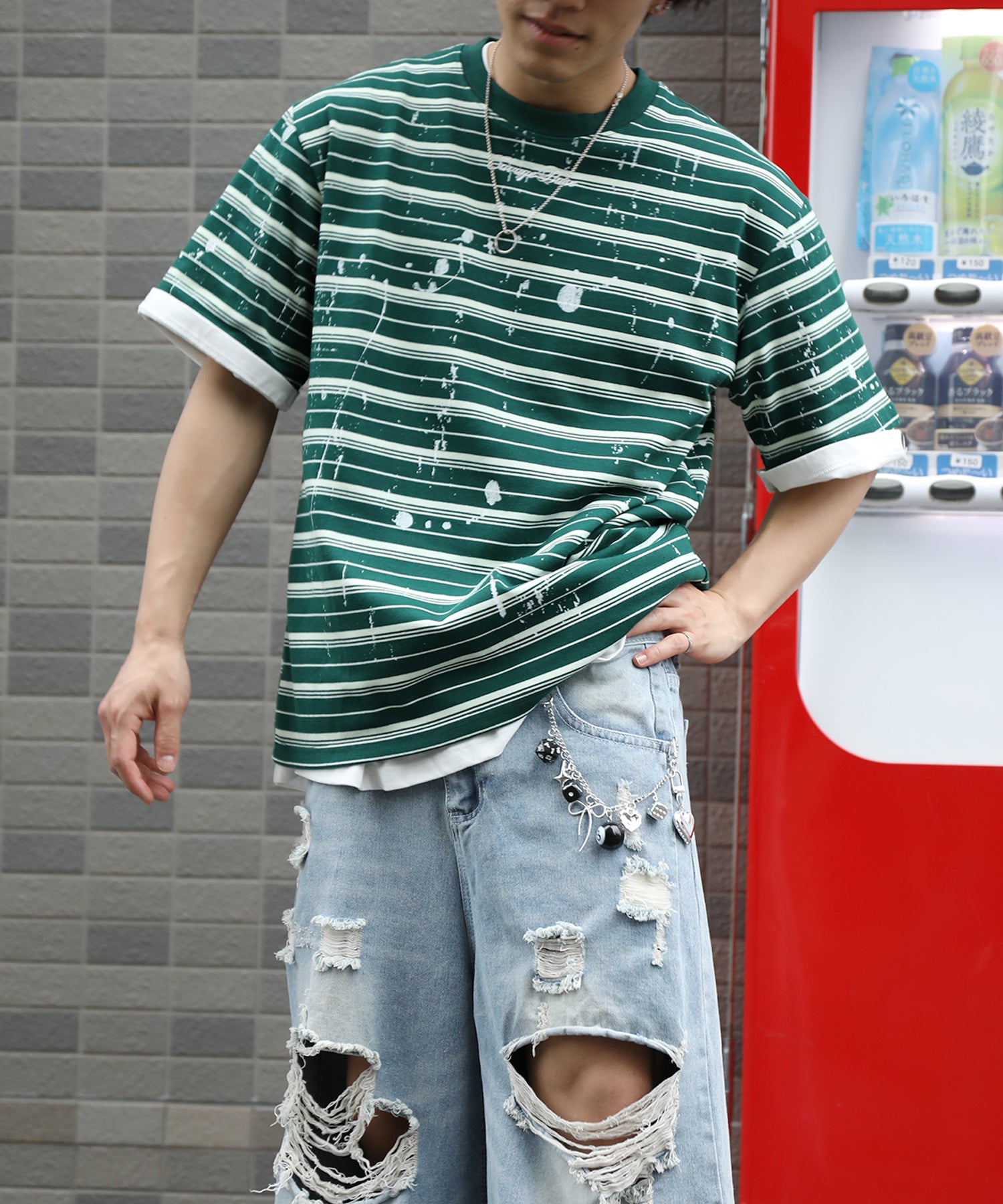 HOOK ペイントスプラッシュ × ボーダー 半袖 Tシャツ (SS)