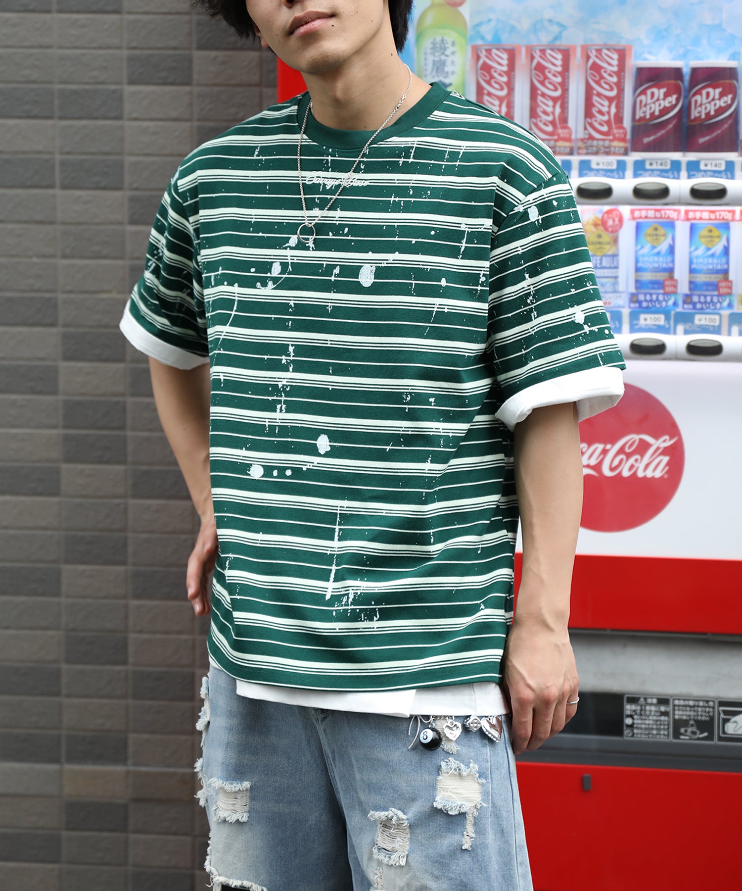 HOOK ペイントスプラッシュ × ボーダー 半袖 Tシャツ (SS)