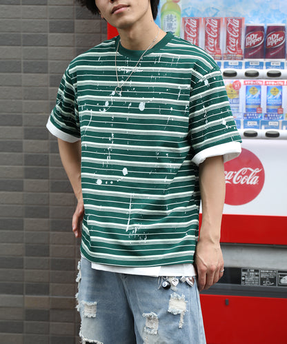 HOOK ペイントスプラッシュ × ボーダー 半袖 Tシャツ (SS)