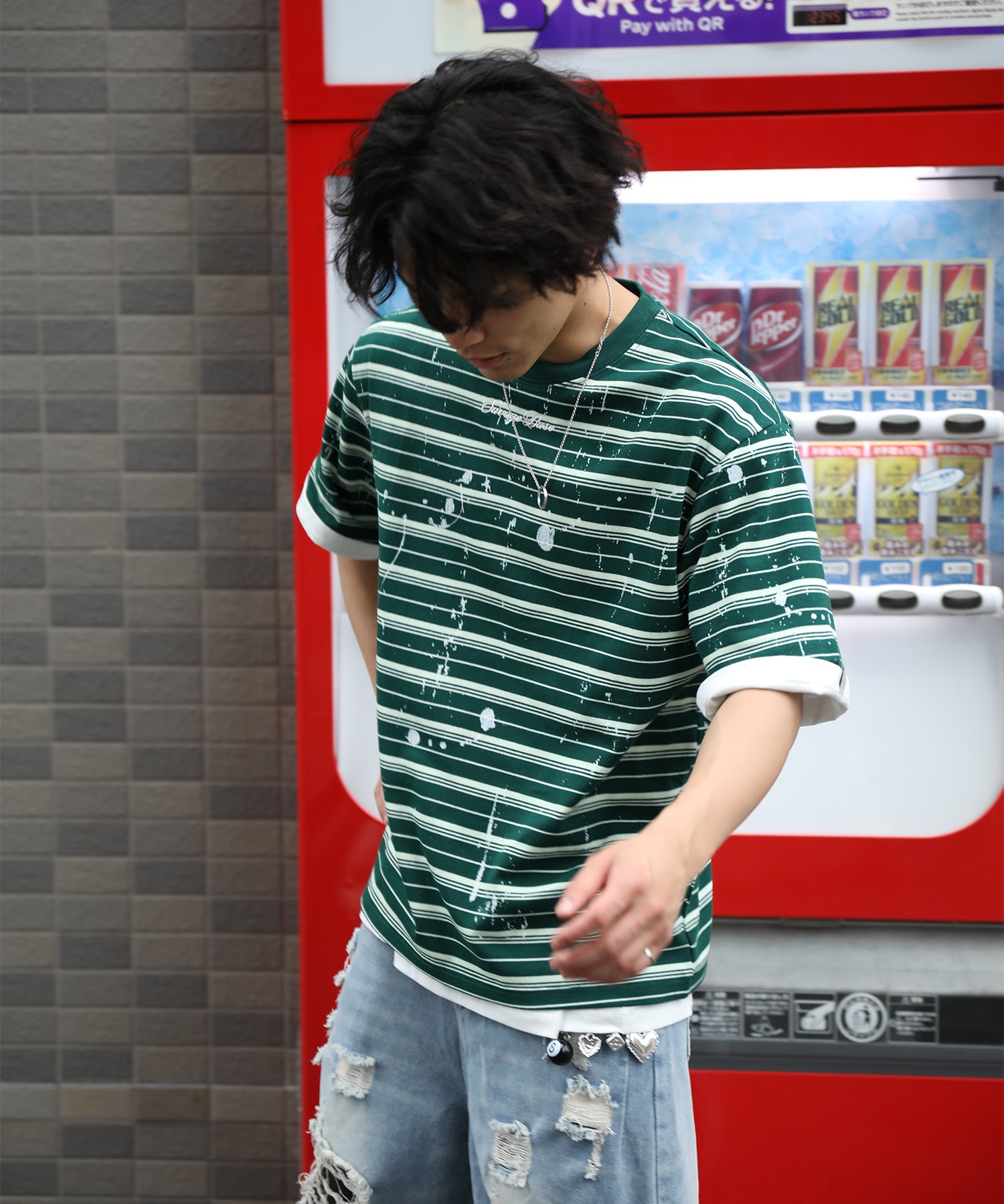 HOOK ペイントスプラッシュ × ボーダー 半袖 Tシャツ (SS)