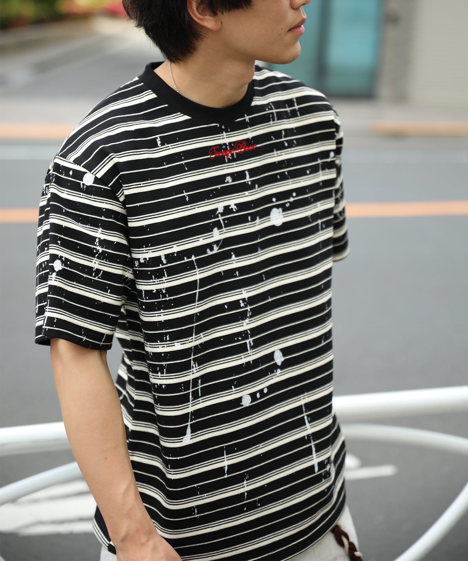 HOOK ペイントスプラッシュ × ボーダー 半袖 Tシャツ (SS)