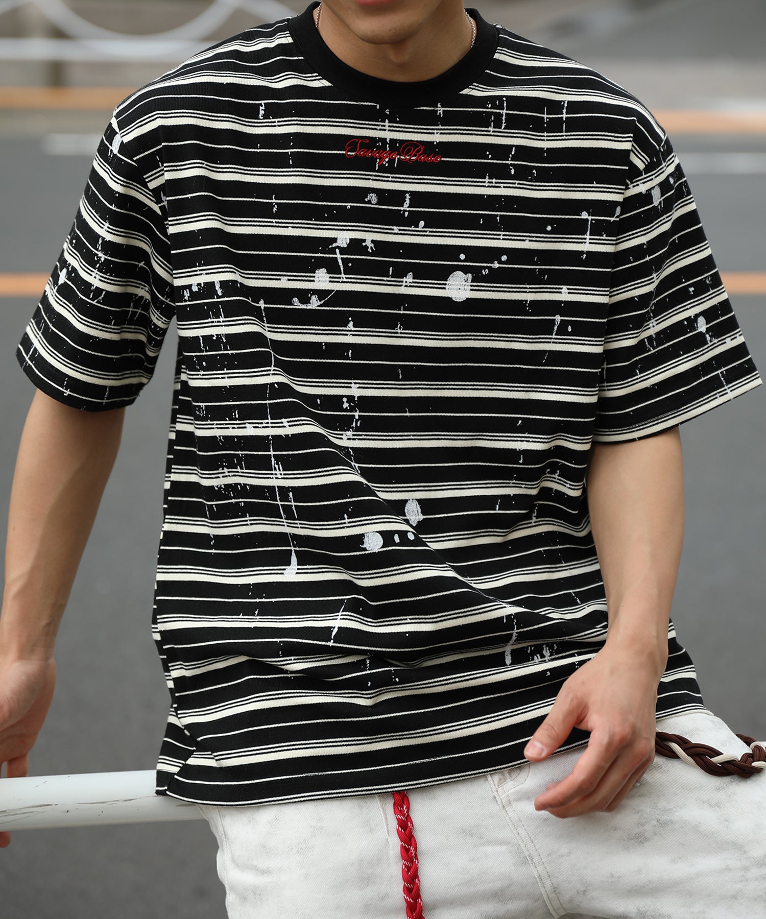 HOOK ペイントスプラッシュ × ボーダー 半袖 Tシャツ (SS)