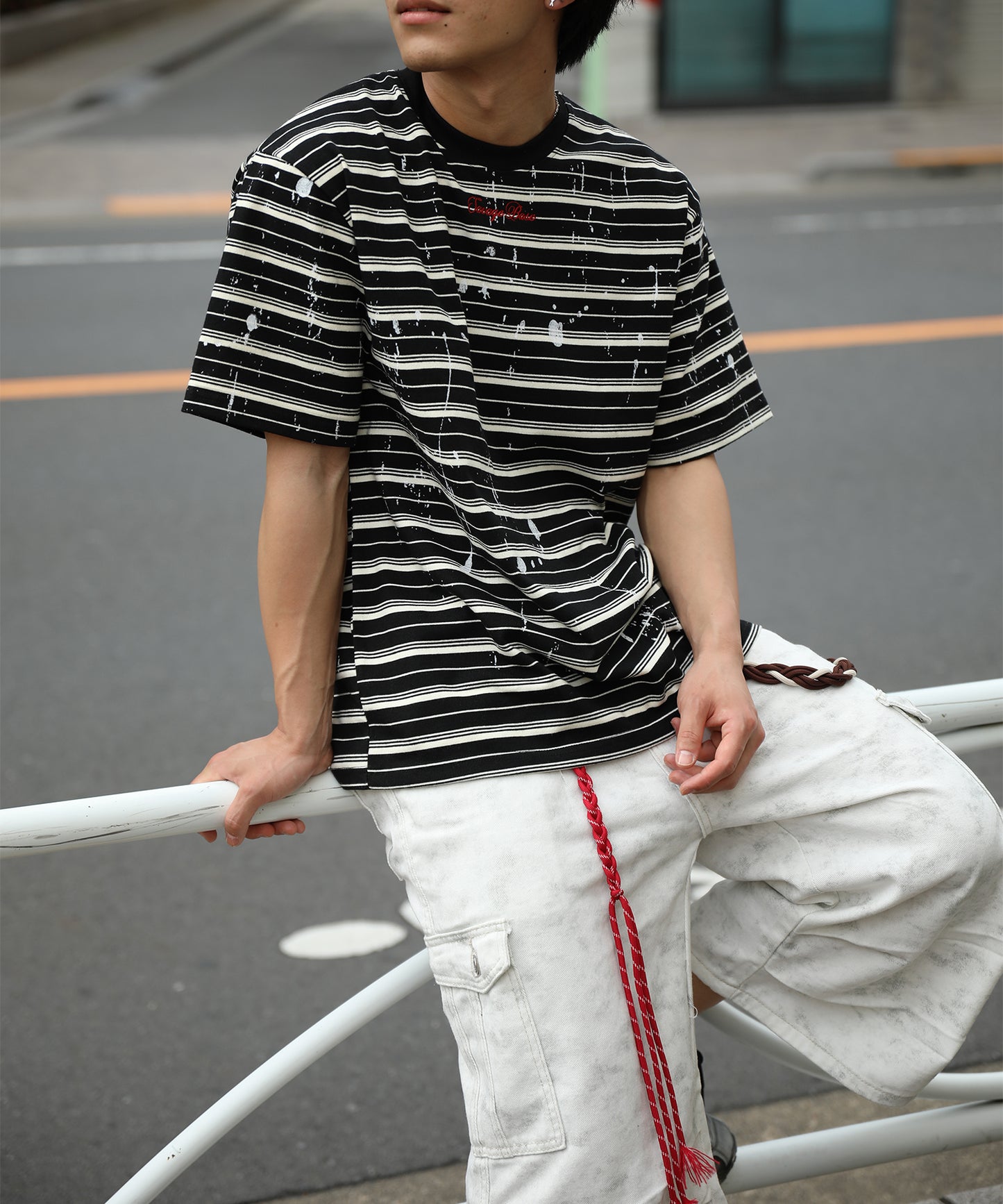 HOOK ペイントスプラッシュ × ボーダー 半袖 Tシャツ (SS)