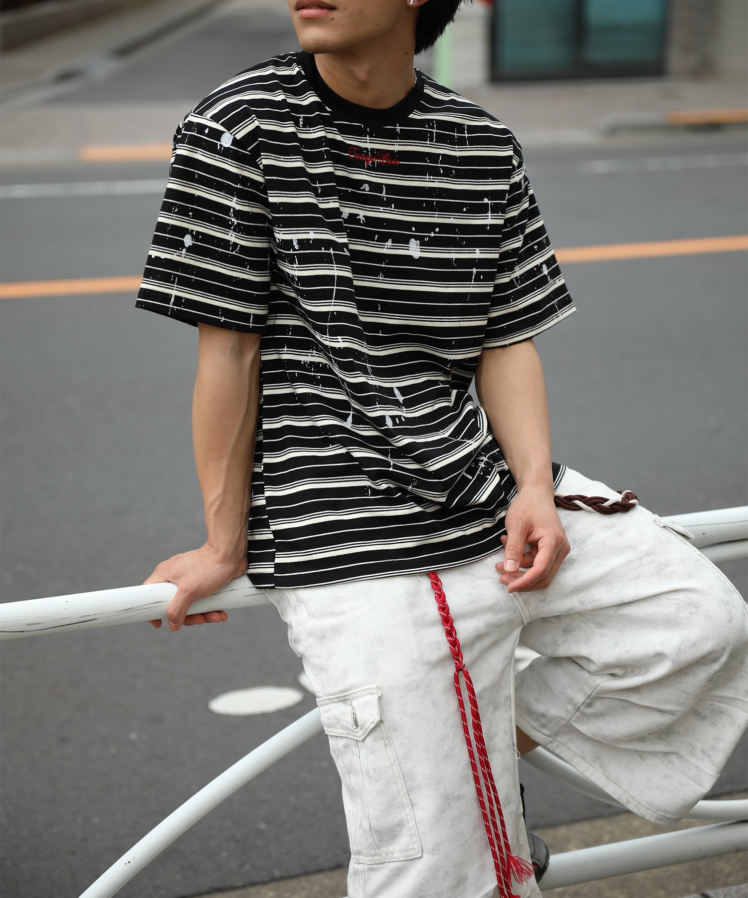 HOOK ペイントスプラッシュ × ボーダー 半袖 Tシャツ (SS)