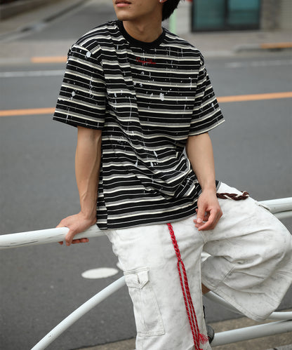 HOOK ペイントスプラッシュ × ボーダー 半袖 Tシャツ (SS)