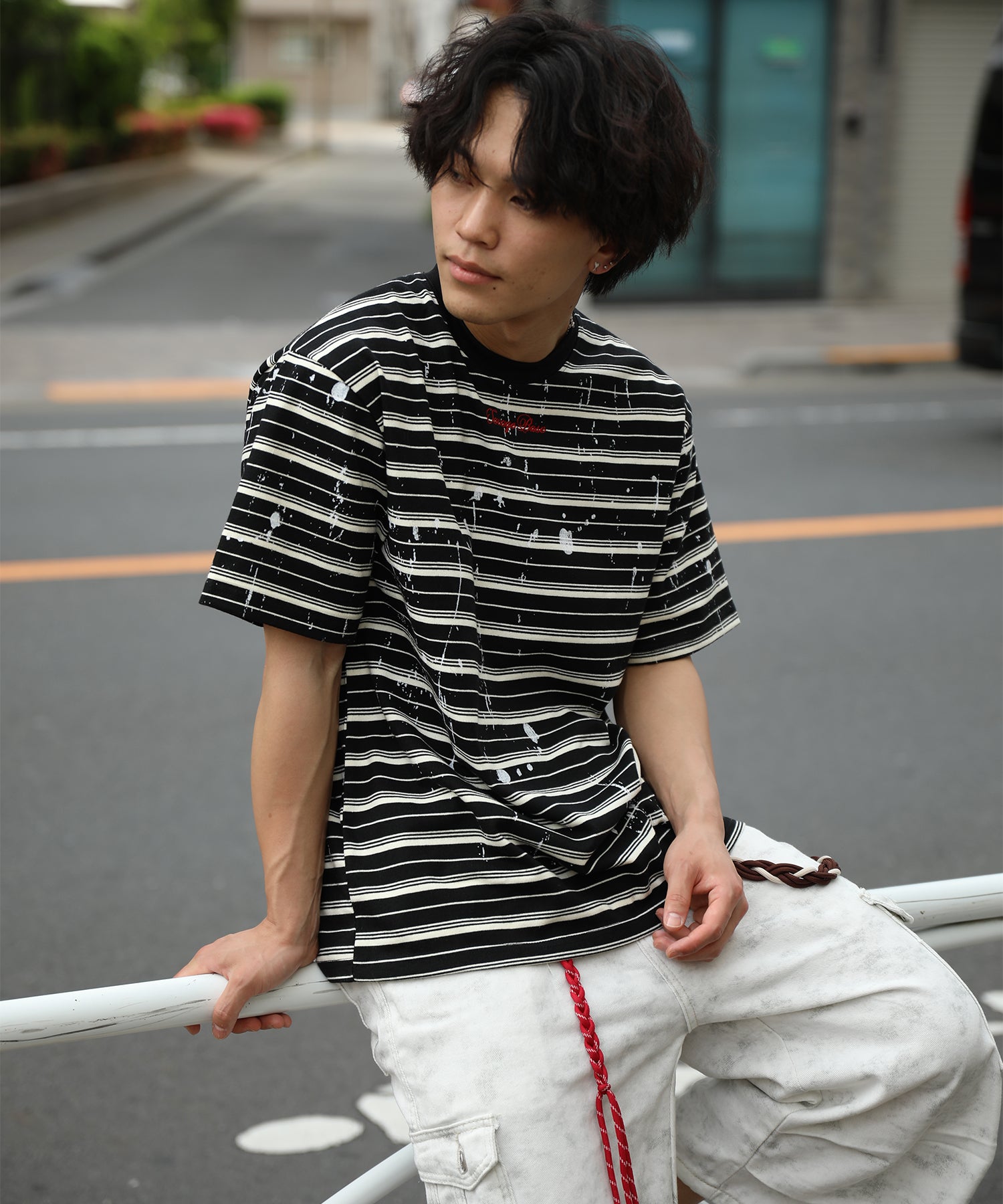 HOOK ペイントスプラッシュ × ボーダー 半袖 Tシャツ (SS)