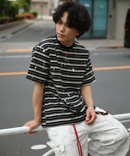 HOOK ペイントスプラッシュ × ボーダー 半袖 Tシャツ (SS)