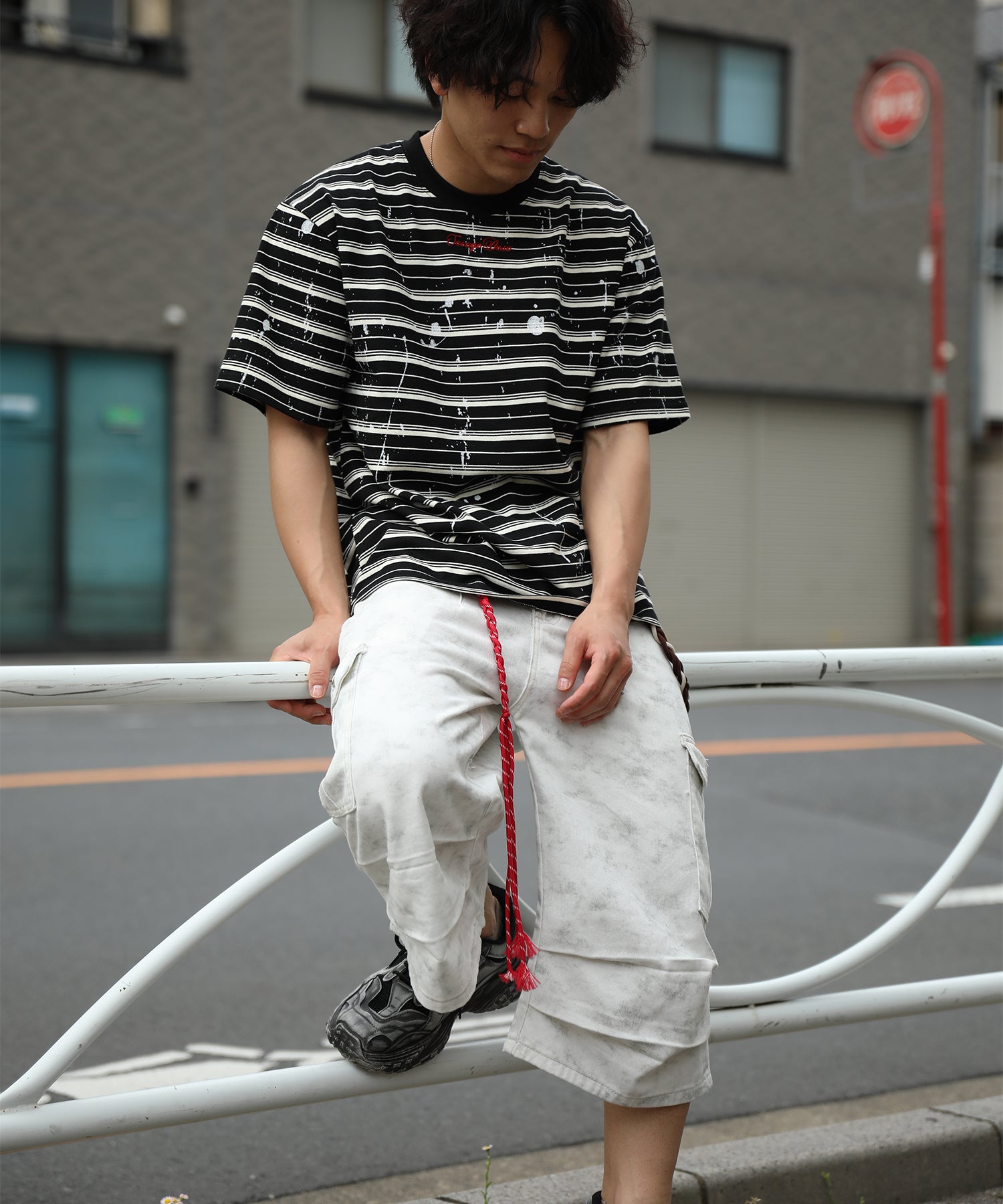 HOOK ペイントスプラッシュ × ボーダー 半袖 Tシャツ (SS)