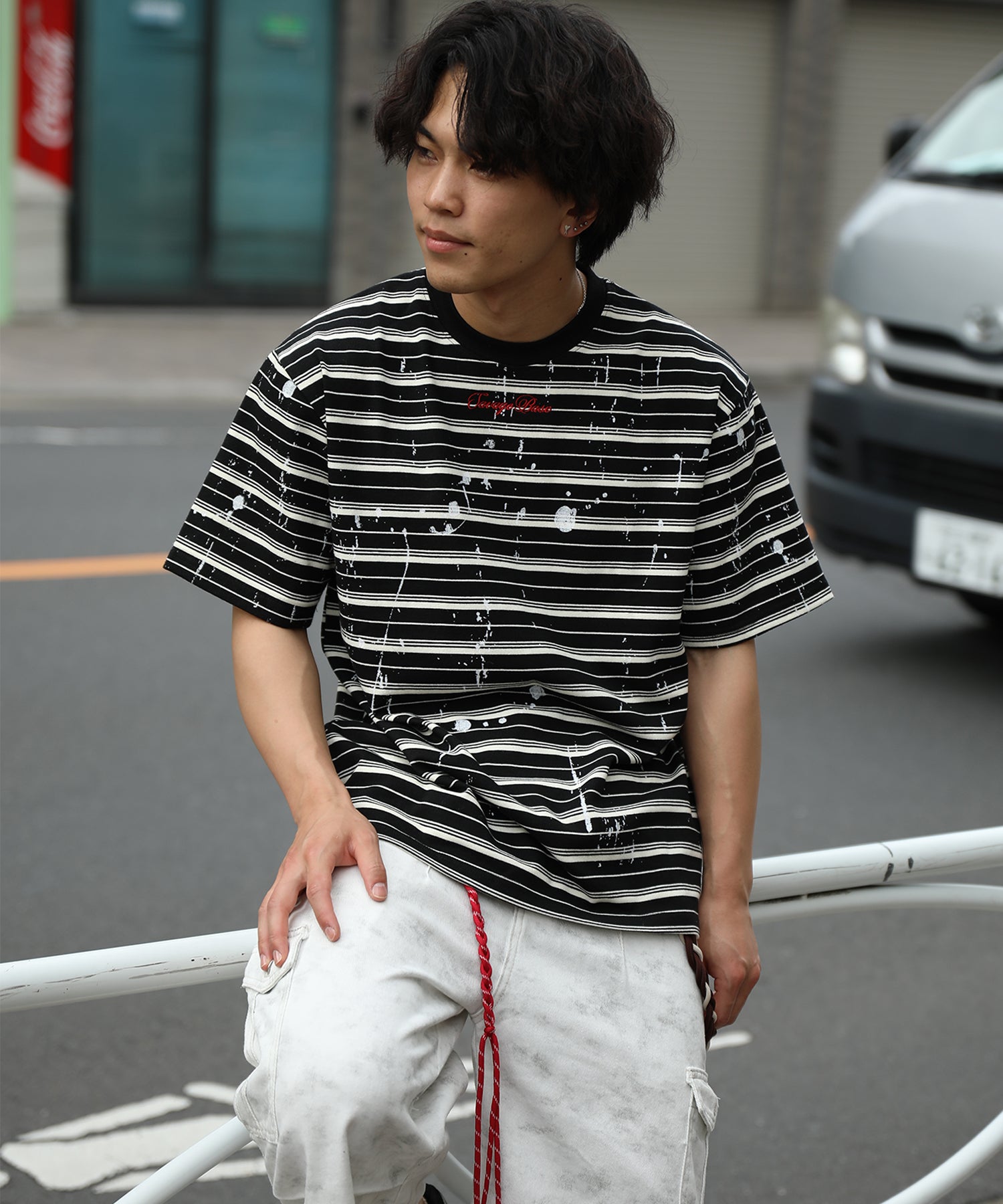 HOOK ペイントスプラッシュ × ボーダー 半袖 Tシャツ (SS)