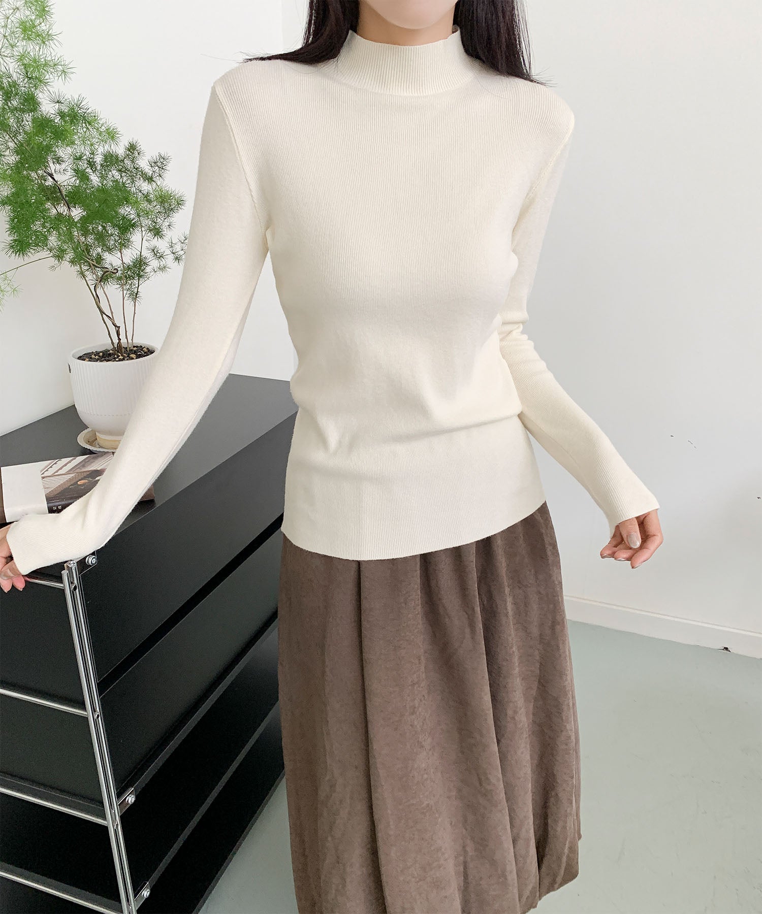 aimoha/無地モックネックニットソートップス