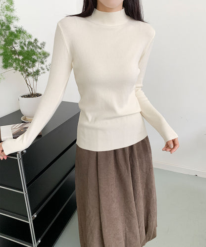 aimoha/無地モックネックニットソートップス