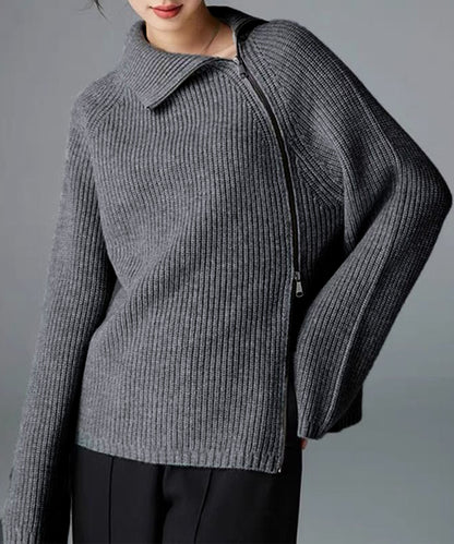 斜めファスナー アシンメトリーニットトップス（ダブルジップ仕様）