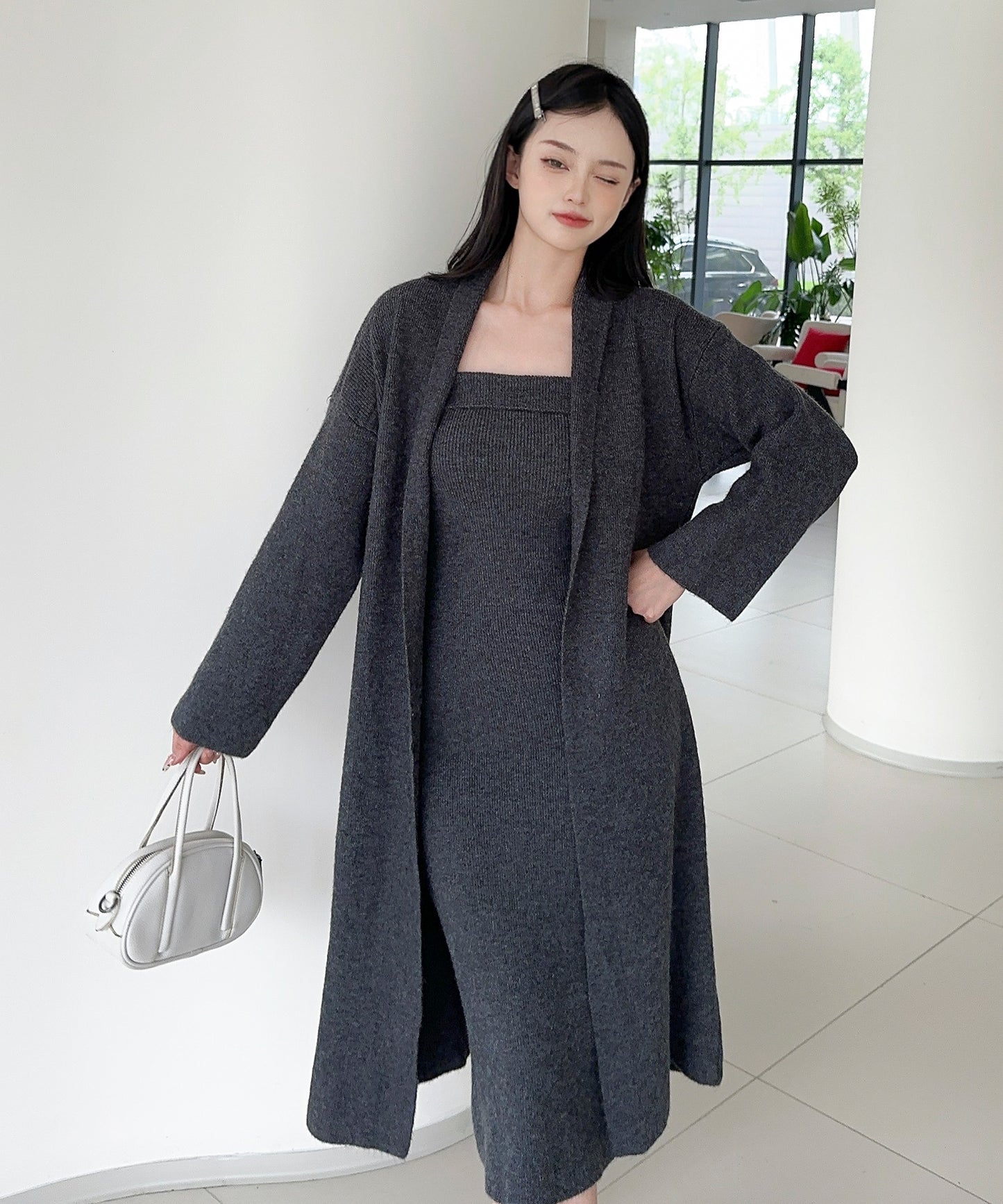 【Jasmine】ニットチューブワンピース＋ロングカーディガン
