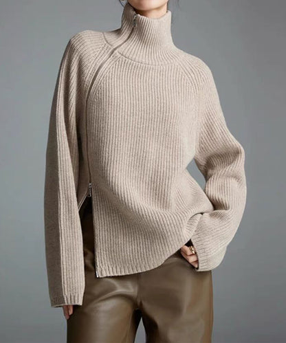 斜めファスナー アシンメトリーニットトップス（ダブルジップ仕様）