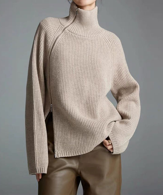 斜めファスナー アシンメトリーニットトップス（ダブルジップ仕様）