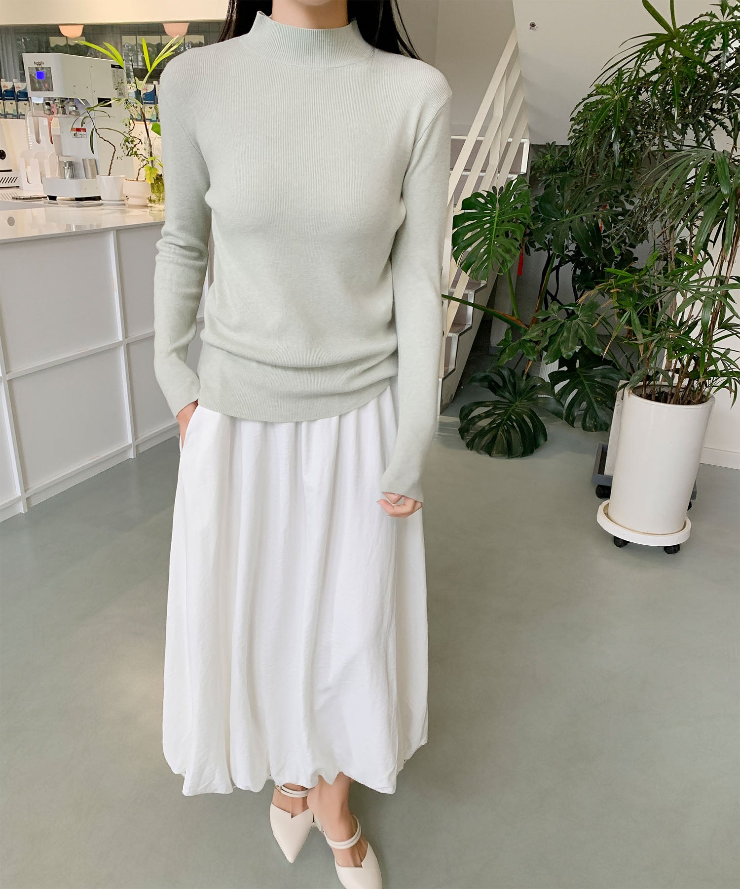 aimoha/無地モックネックニットソートップス