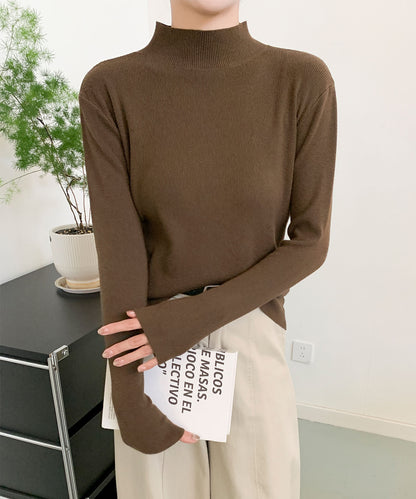 aimoha/無地モックネックニットソートップス