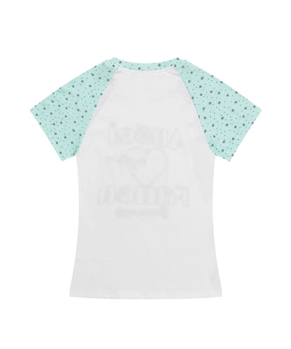 HOOK for girls　パッチ刺繍 ハートロゴ 星柄切替 ラグランTシャツ レディース Y2K ガーリー 半袖 カットソー
