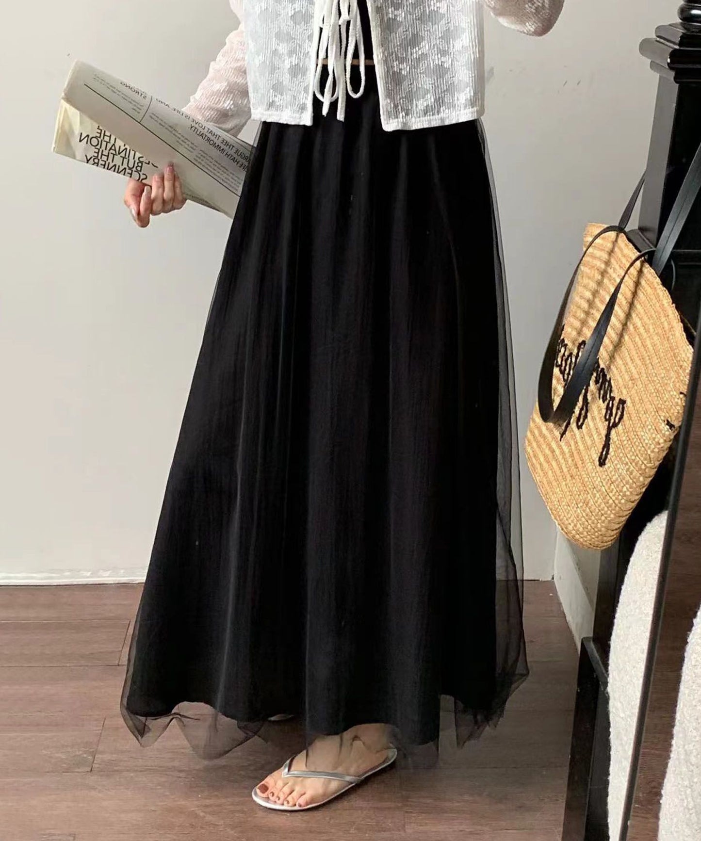 チュールレイヤード ロングスカート