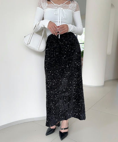 【Jasmine】スパンコールベロアロングスカート