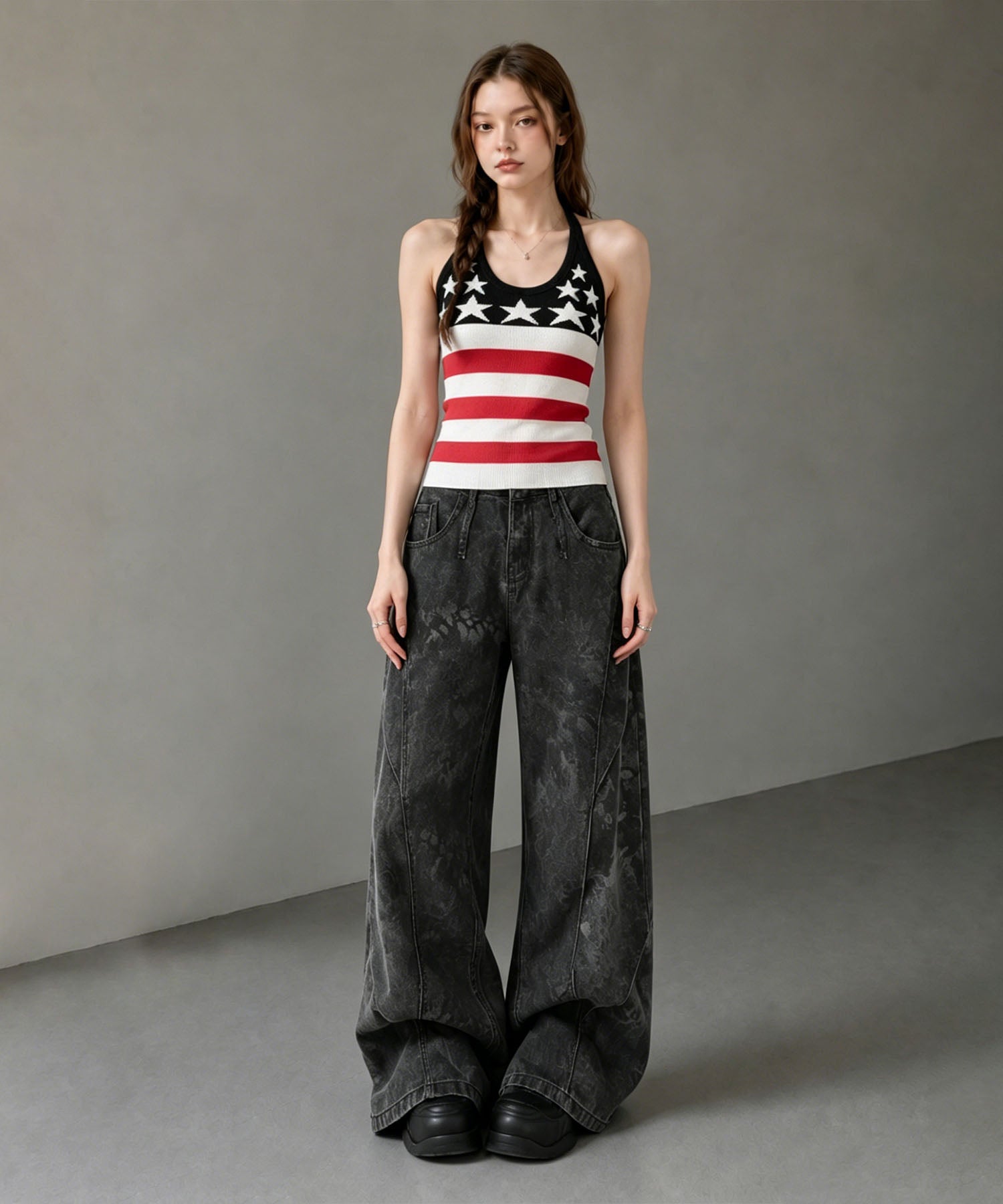 HOOK for girls スター＆ストライプ × ホルターネック フィットタンク (SS)