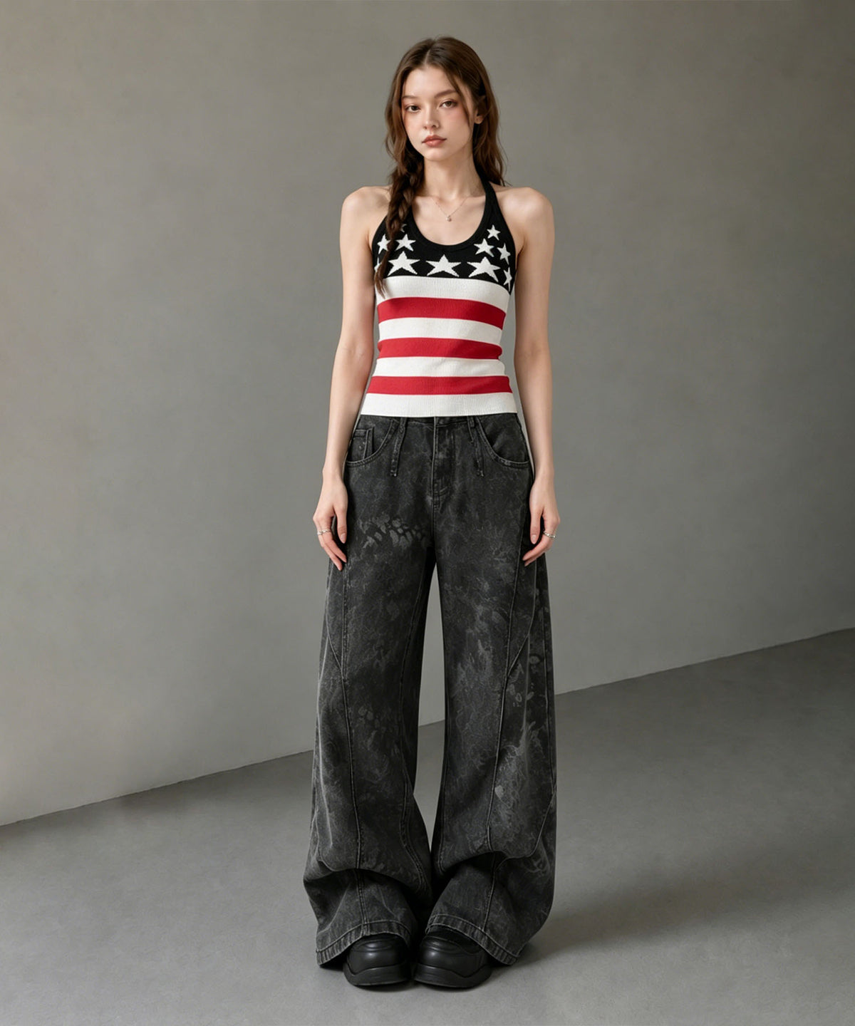HOOK for girls スター＆ストライプ × ホルターネック フィットタンク (SS)