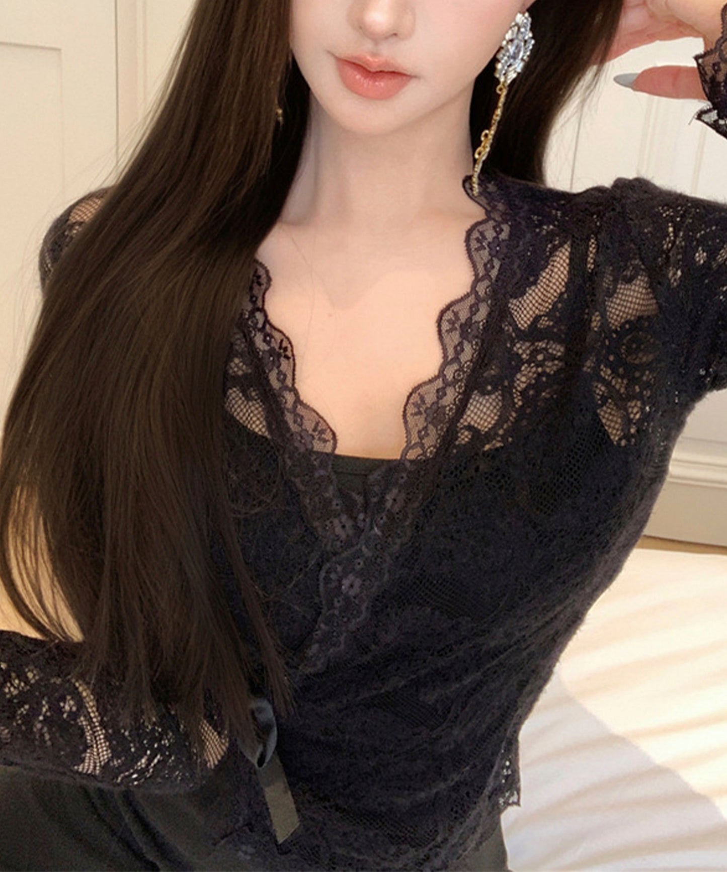 【Jasmine】シアーレーストップス＋スウェットキャミワンピース