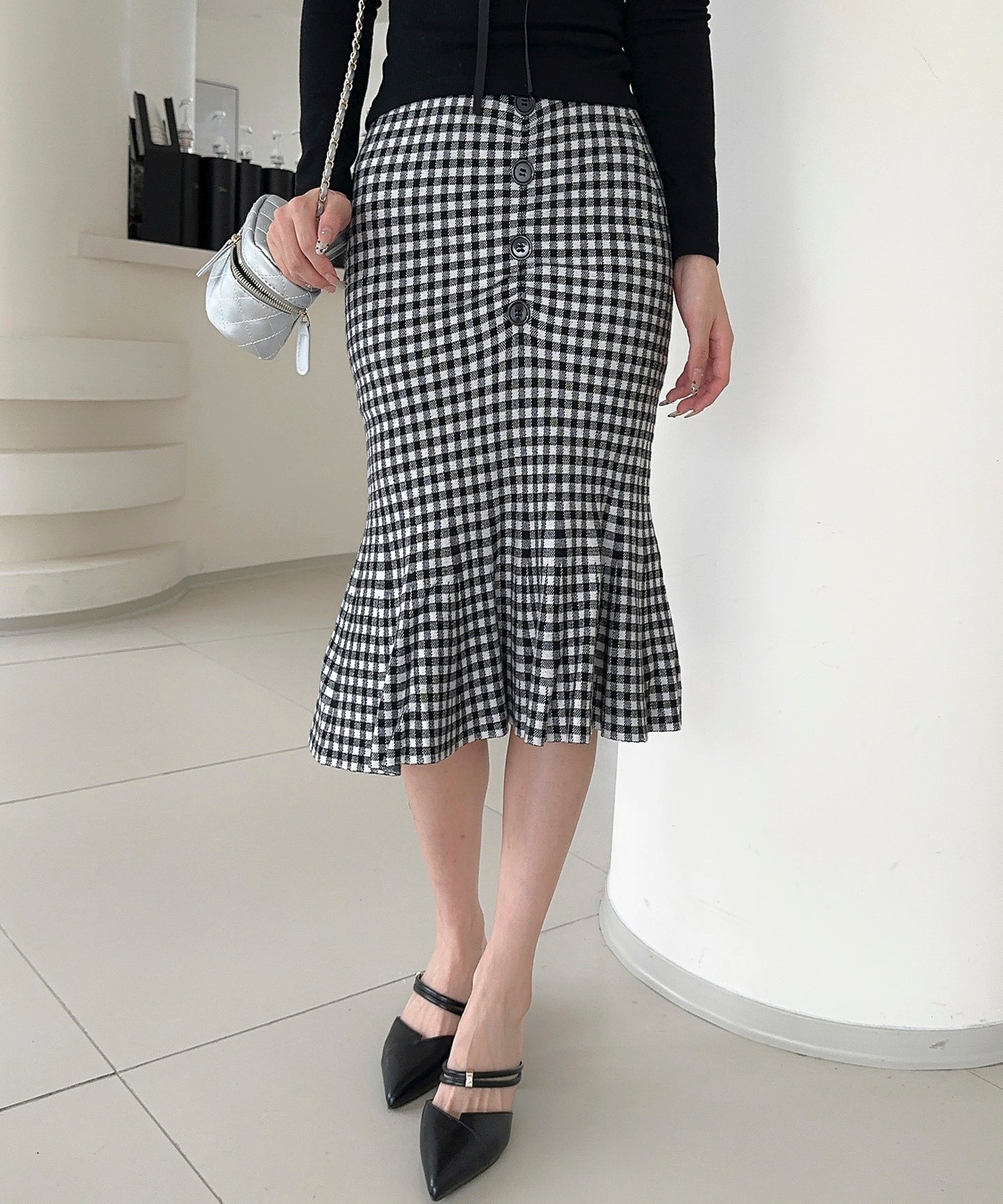 【Jasmine】チェック柄ニットマーメイドスカート