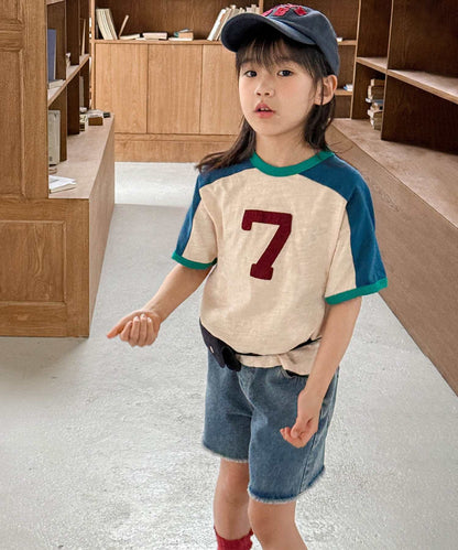 【aimoha-KIDS-】ナンバープリントラグランTシャツ