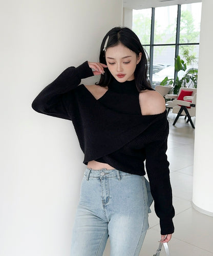 【Jasmine】ハイネック肩見せニットプルオーバー