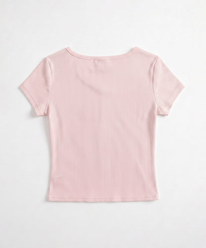 HOOK for girls 胸元デザイン × ハートスタッズプリント　クロップド 半袖 Tシャツ