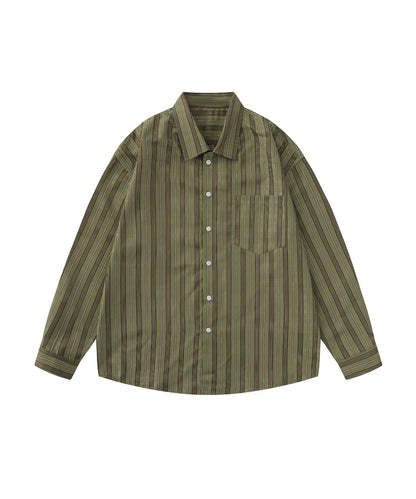 [HOOK] Vintage-style striped all-over pattern big shirt